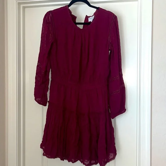 MISA Los Angeles Alin Mini Dress Size M Burgundy Swiss Dot Long Sleeves. - Picture 3 of 16
